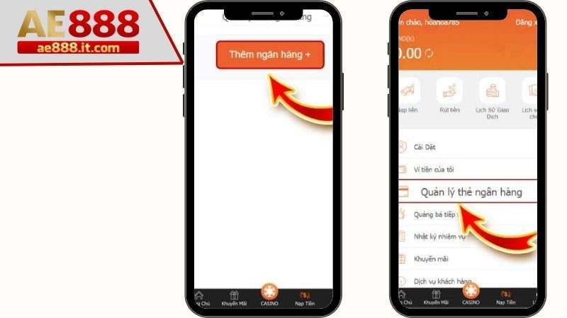 Chọn quản lý thẻ ngân hàng và thêm ngân hàng