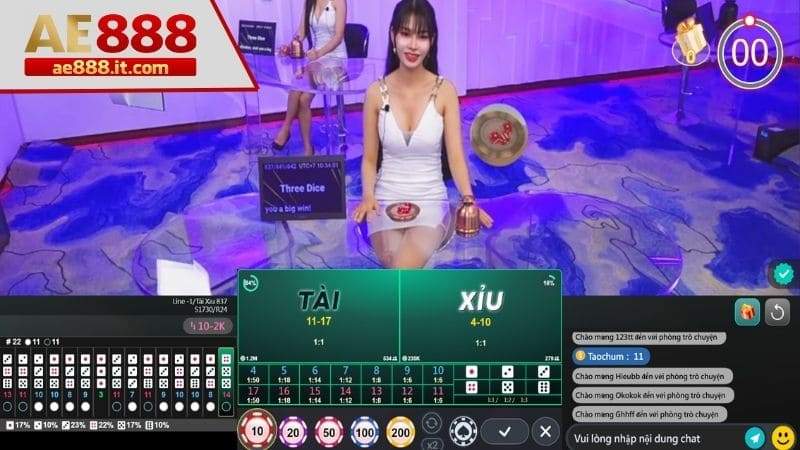 Giao diện đặt cược tài xỉu online tại casino AE888