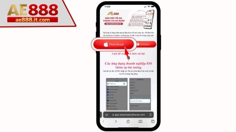 Nhấn Download để tải app AE888 trên IOS